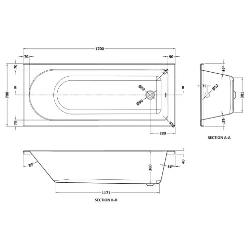 Trent Standard SE Bath & Leg Set 1700x700mm NTH Bath
