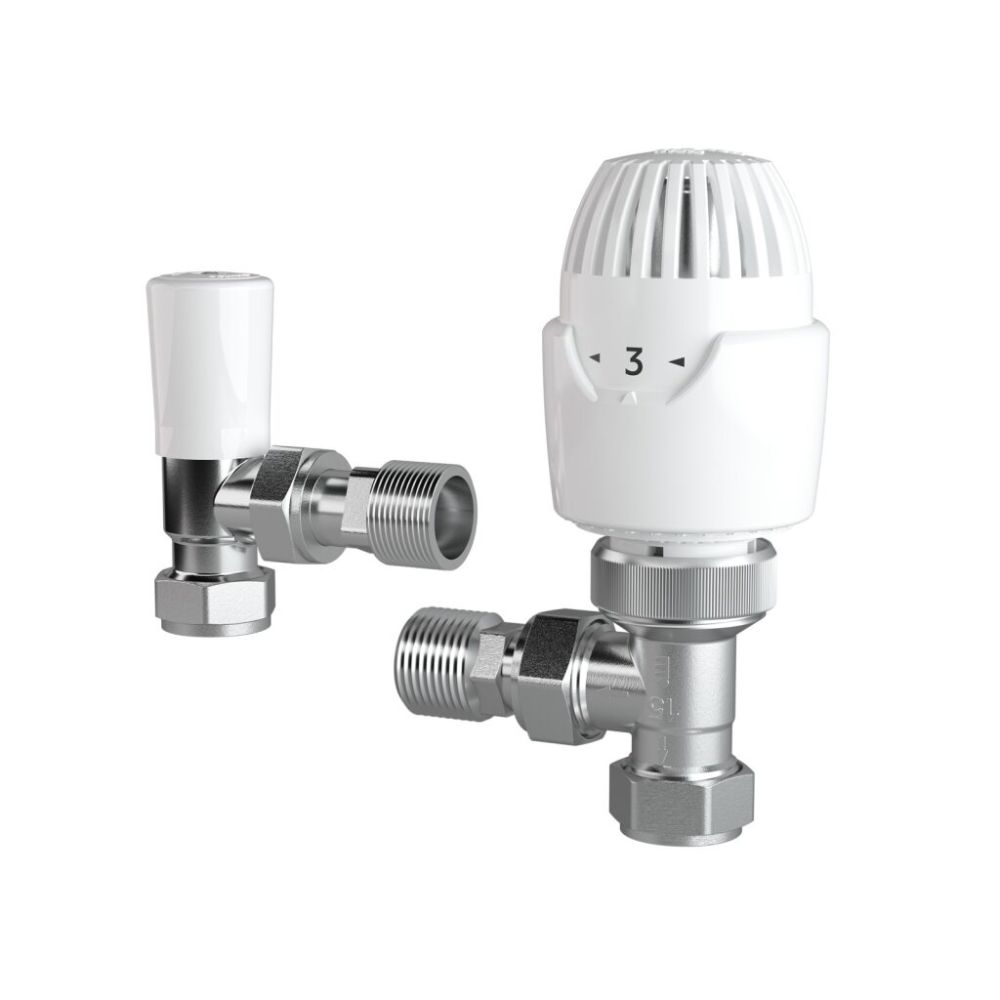 Drayton RT212 15mm White / Chrome Angled TRV & Lockshield Valve Pack